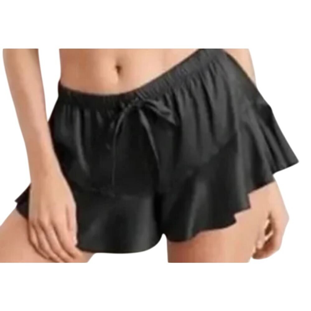 Victoriaโs Secret Black Satin Sleep Shorts Ruffle Womens Xlarge